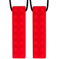 Chew Brick Sensory Chewing Necklace - 2-Pack - Chewelry for Autism & Oral Motor Special Needs Kids - Calming Textured Chewy Stick Helps Girls & Boys with Biting Teething - by Solace (Red)