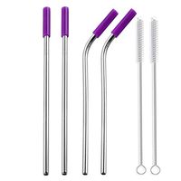 Oldeagle 4PCs Reusable Stainless Steel Metal Drinking Straws With 2PCs Cleaning Brushes (Purple)