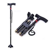 GOFEI Multifunctional Radio Lighting Walking Stick, Elderly Crutches Flashing Warning, Folding Aluminum Walking Aids, Adjustable Height