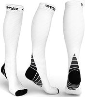 Physix Gear Compression Socks for Men & Women 20-30 mmhg, Best Graduated Athletic Fit for Running Nurses Shin Splints Flight Travel & Maternity Pregnancy - Boost Stamina Circulation & Recovery WHT LXL
