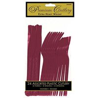 Premium Heavy Weight Assorted Cutlery | Berry Red | Pack of 24 | Party Supply