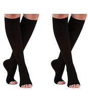 Runee Open Toe Medical Package - Grade One And Grade Two Compression Sock Knee High Hosiery Stocking For Swelling, Varicose Vein, Spider Vein