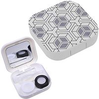Portable Contact Lens Case Box Travel Kit Mirror + Bottle + Tweezers Container Holder [ Geometric Cubes ]