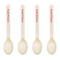 Dress My Cupcake Natural Wood Candy 200-Pack Buffet Spoons DIY Kit, Bride Heart Groom, Fuchsia