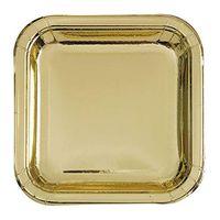 Unique Industries, Square Cake Paper Plates, 8 Pieces - Foil Gold