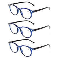 READING GLASSES 3 Pair Retro Round Spring Hinged Readers Great Value Quality Glasses for Reading (3 Pack Blue, 2.50)