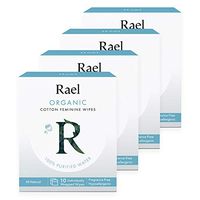 Rael Organic Cotton Feminine Wipes - Unscented, 100% Purified Water, OCS Certified Organic Cotton, Ideal for Sensitive Skin, Individually Wrapped, (4Pack, 40 Count)