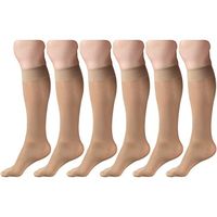 Sheer Compression Stockings, 8-15 mmHg, Women's Knee High Length, 20 Denier Beige Large (6 Pairs)