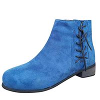 Aurorax 2020 New Womens Short Suede Ankle Boots Winter Outdoor Warm Slip On Waterproof Breathable Round Toe Flat Boots (Blue, US:10.5)