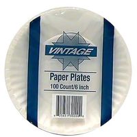 Vintage30200 6" Uncoated Paper Plate 100 per Pack, 10 Packs per case
