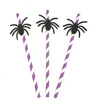 Flurries 🎃 Happy Halloween 🎃 Themed 10pcs Striped Paper Straws with Stickers - Pattern Printed Drinking Straw - Trick or Treat Party Supplies Decoration Kids Adult Kitchen Accessories (Spider)