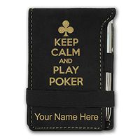Mini Notepad, Keep Calm and Play Poker, Personalized Engraving Included (Black with Gold)