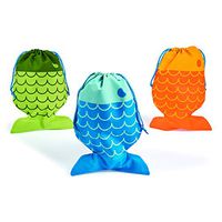 Little Fisherman Drawstring Bags (12 Bags) Party Favors, VBS Supplies, Camping, Boys & Girls Fishing Novelty Toys and Accessories