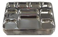 Disposable Plates 10 Compartment Silver Thali Plates Trays - 100 Pack For Indian Puja, Partys, Weddings