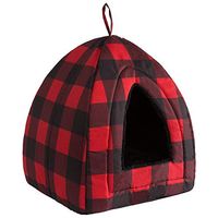 Hollypet Self-Warming 2 in 1 Foldable Comfortable Triangle Cat Bed Tent House, Red Checked