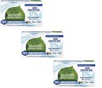 Seventh Generation Fabric Softener Sheets, Free & Clear, 80 Count (Packaging May Vary), Pack 3
