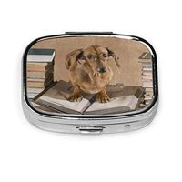 Pill Box Funny Dog Dachshund Professor Book Square Pill Case Daily Metal Silver Medicine Tablet Holder Organizer Container Cases for Purse Pocket Travel Vitamin,Small 2.2 inch,2 Compartment
