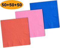 150 Beverage Napkins, Cobalt Blue, Coral, Candy Pink - 50 Each Color. 2 Ply Paper Cocktail Napkins. 5" folded, 10" unfolded.