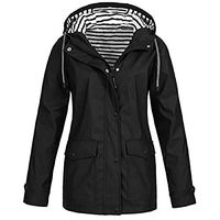 RNUYKE Rain Jackets for Women Plus Size Zipper Raincoats Hoodie Solid Long Sleeve Waterproof Windproof Outdoor Coats Black