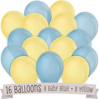 16 Pack of Latex Balloons (8 Baby Blue & 8 Yellow)