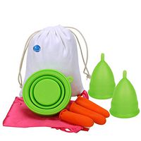 Menstrual Cup Set Medical Grade Silicone(Large & Small),Wash Cup Cleaner Reusable Period Cycle Menstrual Cup Steriliser,Green
