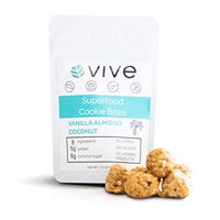 Vive Superfood Cookie Bites Healthy Snacks 12 Pouches, 1.6 oz, Real Food, Gluten Free, Vegan, Low Sugar (Vanilla Almond Coconut)