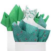 Green Tissue Paper Gift Wrapping 60 Sheets Set Green Clover & Red Berries Patterns Premium Recyclable Bulk, 26” x 20”, Perfect for DIY Art Craft Decoration, Christmas Gift Wrapping by BllalaLab