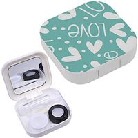 Portable Contact Lens Case Box Travel Kit Mirror + Bottle + Tweezers Container Holder [ Hearts On Mint ]