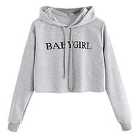 FRCOLT Women Teen Girls Babygirl Printed Long Sleeve Hoodie Sweatshirt Pullover Tops (L, Gray)