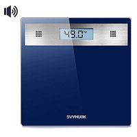 SVYHUOK Talking Bathroom Scale, Electronic Glass Platform, Visual and Voice Display, High Precision Digital LCD Display, LBS and KG Measurement (Blue)