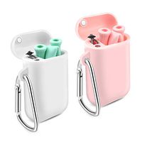 Reusable Portable Drinking Straws, INSMART 2 Pack Collapsible Food Grade Foldable Silicone Straw with Carrying Case and Cleaning Brush for Travel and Daily Use - BPA Free, FDA Approved - P & W