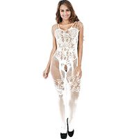 YFancy Women's Lace Dress Bodysuit Floral Lingerie Nightwear Underwear Babydoll Sleepwear Jacquard Fun Stockings White
