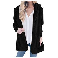 HebeTop Womens Open Front Loose Hooded Fleece Sherpa Jacket Cardigan Coat for Winter Black