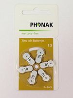 Phonak Mercury Free Size 10 Zinc Air Hearing Aid Batteries (6 Batteries)