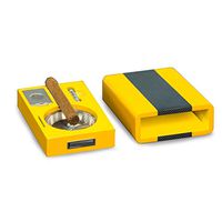 SNAK Lacquered Carbon Fiber and Yellow 3 in 1 Cigar Ashtray with Cutter and Punch