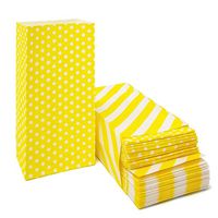 50 CT Mini Paper Bags Yellow Party Favor Bags for Kids Birthday Party Baby Shower Wedding Supplies by ADIDO EVA (Polka dot and Striped 3.5×2.3×7 in)
