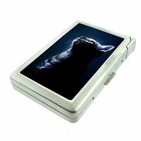 Cigarette Case with Built in Lighter Silly Cat Kitten S16 Smoking King Size Cigarettes Silver Metal Wallet 4" X 2.75" RFID Protection