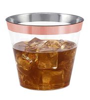 100 Rose Gold Rimmed Clear Hard Plastic Cups | 9 oz. Fancy Disposable Tumblers (100-Pack) by Bloomingoods
