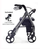 Comodita Prima Heavy-Duty Rolling Walker Rollator with Nylon Seat, Metallic Graphite