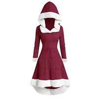 LATINDAY ◆ Women Coat Oversize Christmas Long Sleeve Hoodie Solid Button Ruffles Dress Outwear Red
