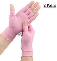 TianHengYi 2 Pairs Cooper Arthritis Gloves,Copper Compression Gloves,Fingerless Hand Gloves for Women and Men,Carpal Tunnel, RSI Osteoarthritis,Computer Typing, and Everyday Support (Pink, XSmall)