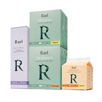 Rael - Value Package - Rael Certified Organic Cotton Regular Pad 1 Pack,Overnight Pads 1 Pack, Liners 1 Pack and Feminine Wash 1 Pack (5oz)