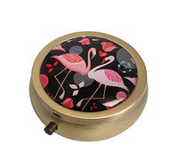 Halulu Red and Pink Flamingos Personalized Design Round Pill Case Decorative Metal Medicine Vitamin Organizer Unique Gift