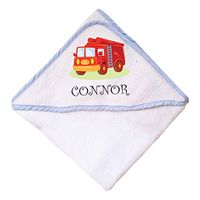 Personalized Custom Future Fire Fighter Truck Kids Boys-Girls Cotton Baby Hooded Towel - Blue, One Size