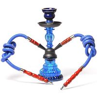 YINSY Double Hoses Glass Hookah Complete Set,Portable Travel Shisha Pipe with Ceramic Flavors Bowl Metal Charcoal Tongs Hose Accessories,Blue