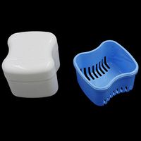 Elevin(TM)🌹🌹 New Denture Bath Box Case Dental False Teeth Storage Container Rinsing Basket (Sky Blue)