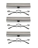 EYE-ZOOM 3 Pack Metal Rimless Reading Glasses with Spring Hinge Lightweight Slim Gunmetal and Silvery Aluminum Case Reader for Comfort Fit Men and Women Choose Your Magnification +2.25