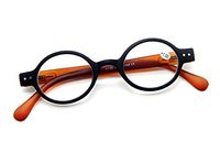 Designer Small Round Oval Vintage Spring Hinge Reading Glasses Eyeglasses Readers (+2.00, Black Frame with Brown Temples)