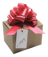 Kraft Striped Tuck Top Boxes, Satin Pull Bows with Hang Tags-12 Sets (Red Bows 6x4)