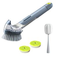 JEHONN Dish Brush with Soap Dispenser Pot Scrubber Kitchen Sink Pan Brush with a Bottle Brush and 2 Sponge Refill